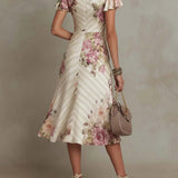 Robe Élégante Drapée Florale Camille