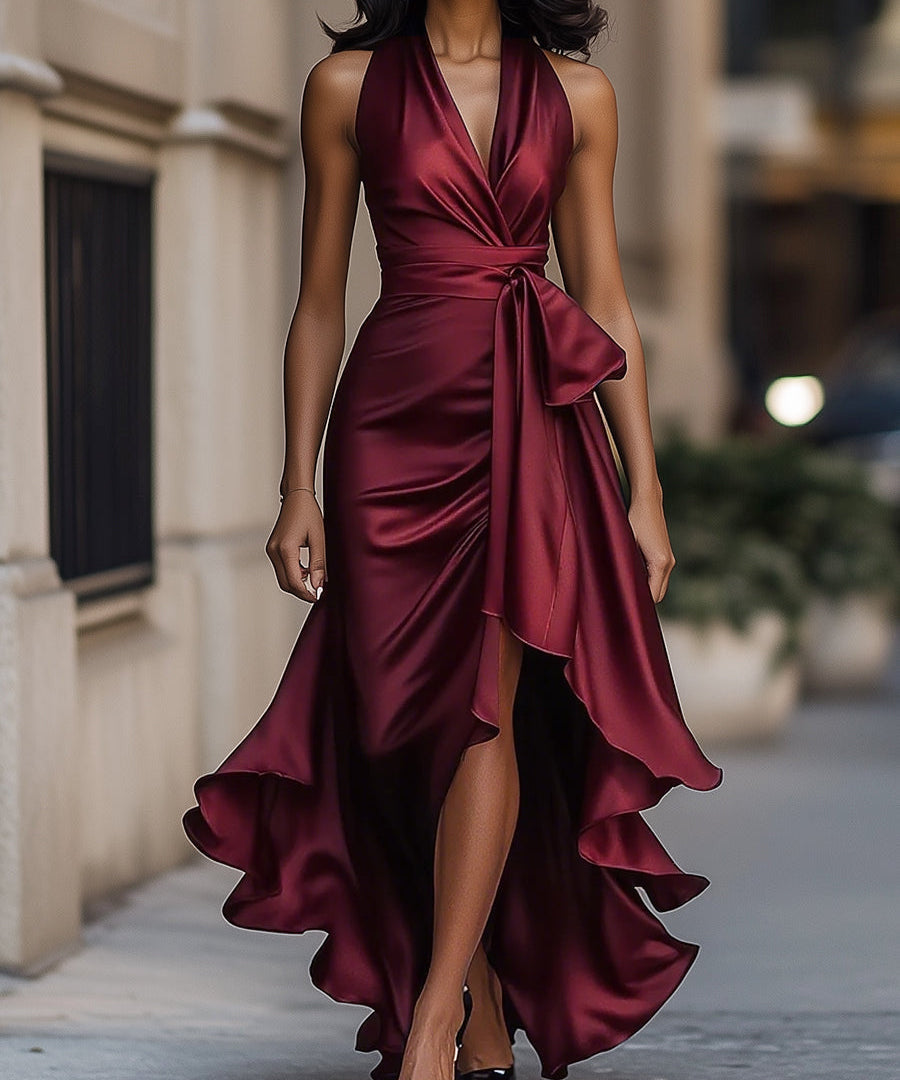 Robe en Satin Drapée à la Taille