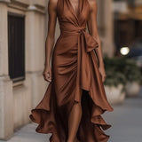 Robe en Satin Drapée à la Taille