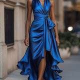 Robe en Satin Drapée à la Taille