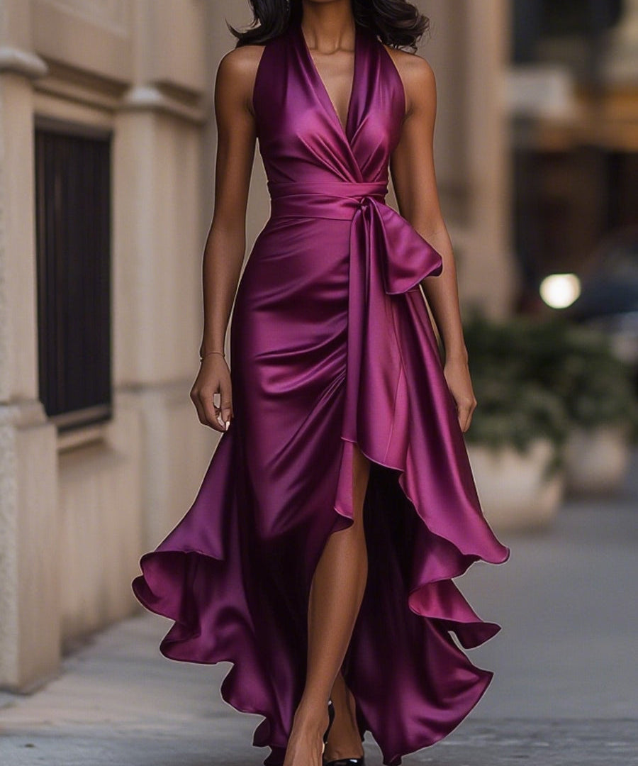 Robe en Satin Drapée à la Taille