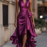 Robe en Satin Drapée à la Taille