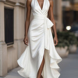 Robe en Satin Drapée à la Taille