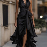 Robe en Satin Drapée à la Taille