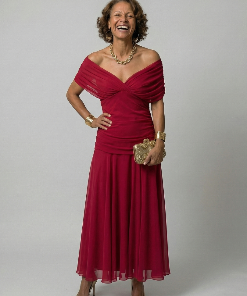 Robe Midi Décontractée à Épaules Dénudées Carine