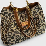Sac shopping en toile motif léopard