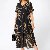 Robe Midi Fluide à Motifs Dorés Amélie