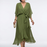 Robe Midi Drapée à Encolure Ombeline