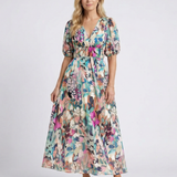 Robe Midi à Manches Courtes et Taille Marquée Eulalie
