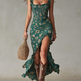 Robe Élégante Fendue Bohème Jade