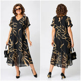 Robe Midi Fluide à Motifs Dorés Amélie