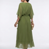 Robe Midi Drapée à Encolure Ombeline