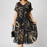 Robe Midi Fluide à Motifs Dorés Amélie