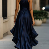 Robe en Satin Drapée à la Taille