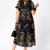 Robe Midi Fluide à Motifs Dorés Amélie