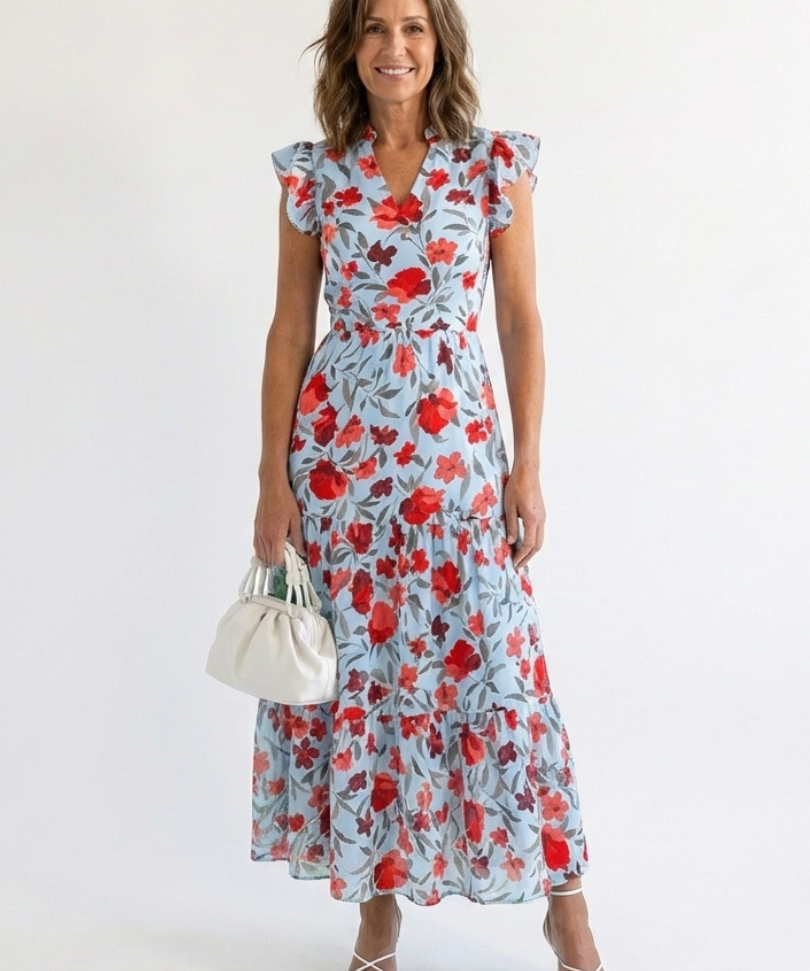 Robe Midi Évasée à Imprimé Floral Lila