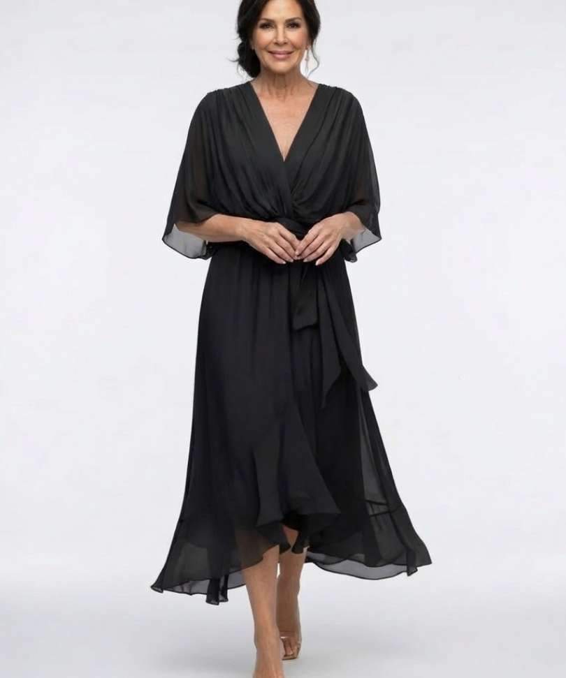Robe Midi Drapée à Encolure Ombeline