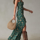 Robe Élégante Fendue Bohème Jade