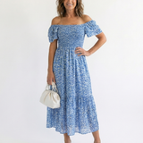 Robe Midi Florale à Épaules Nues Odette