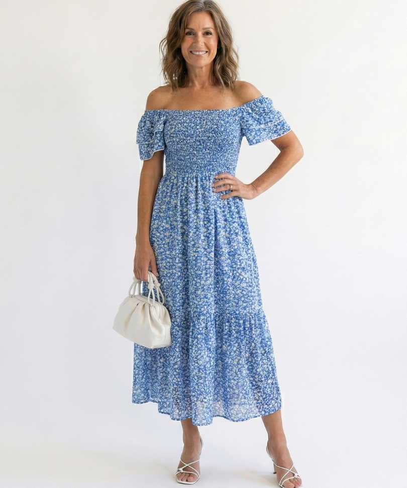 Robe Midi Florale à Épaules Nues Odette