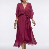 Robe Midi Drapée à Encolure Ombeline