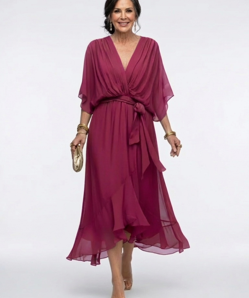 Robe Midi Drapée à Encolure Ombeline