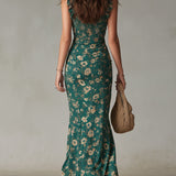 Robe Élégante Fendue Bohème Jade