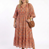 Robe Midi à Imprimé Géométrique Ambre