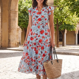 Robe Midi Évasée à Imprimé Floral Lila