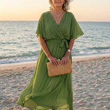 Robe Midi Drapée à Encolure Ombeline