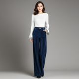 Pantalon Taille Haute en Velours Tricoté