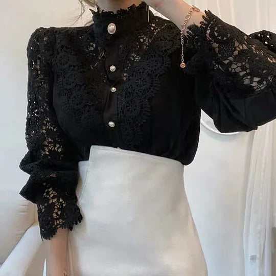 Chemise à Manches Longues en Dentelle Tove