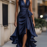 Robe en Satin Drapée à la Taille