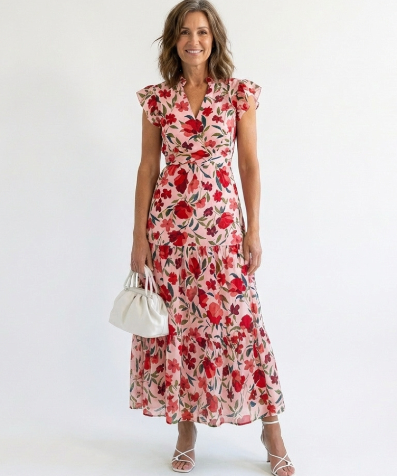 Robe Midi Évasée à Imprimé Floral Lila