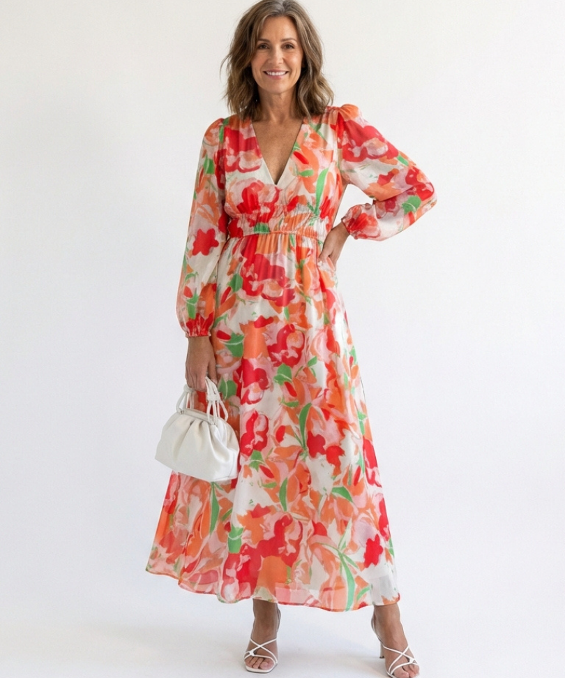 Robe Maxi Fleurie à Manches Longues Anaëlle