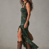 Robe Élégante Fendue Bohème Jade