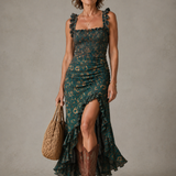 Robe Élégante Fendue Bohème Jade