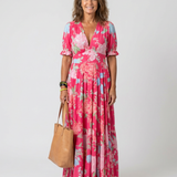 Robe Midi à Fleurs et Manches Courtes Yvonne