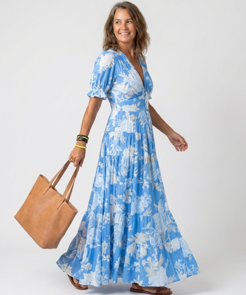 Robe Midi à Fleurs et Manches Courtes Yvonne