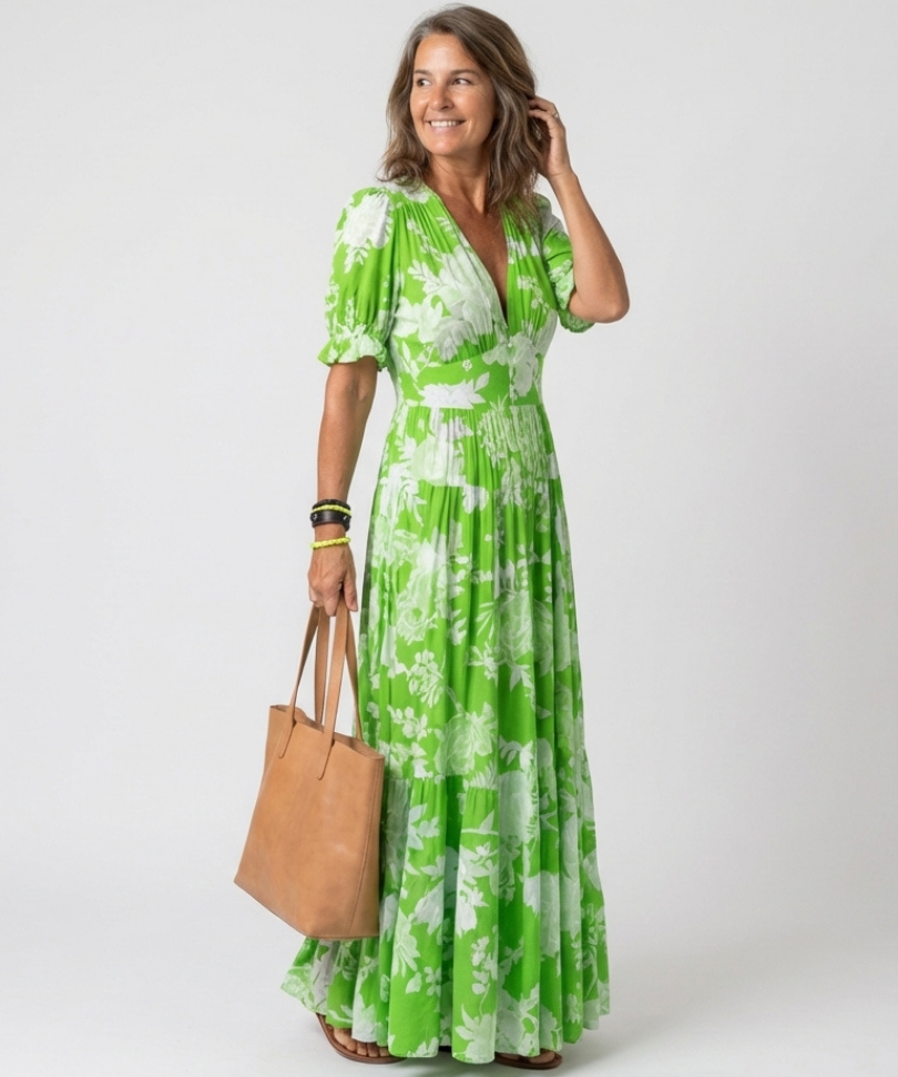 Robe Midi à Fleurs et Manches Courtes Yvonne