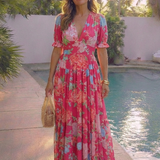 Robe Midi à Fleurs et Manches Courtes Yvonne