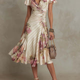 Robe Élégante Drapée Florale Camille