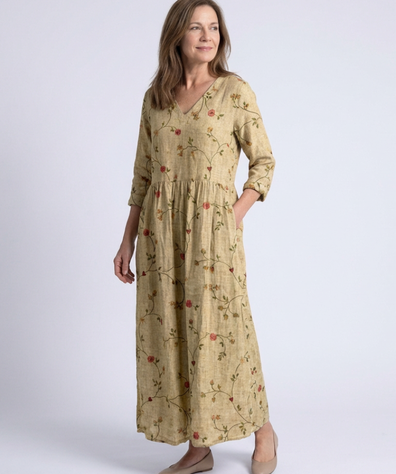Robe Maxi à Manches Trois Quarts Marina