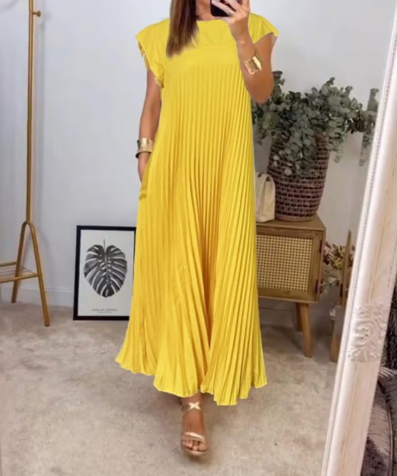 Robe Plissée Sans Manches