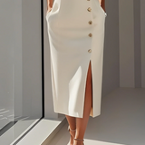 Robe Midi Ajustée à Boutons Dorés