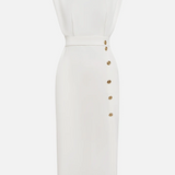 Robe Midi Ajustée à Boutons Dorés