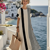 Robe Maxi Rayée à Manches Courtes Élaine