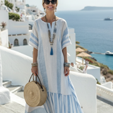 Robe Maxi Rayée à Manches Courtes Irma