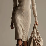 Robe Pull Côtelée Beige