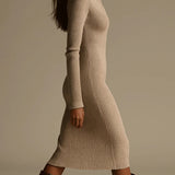 Robe Pull Côtelée Beige
